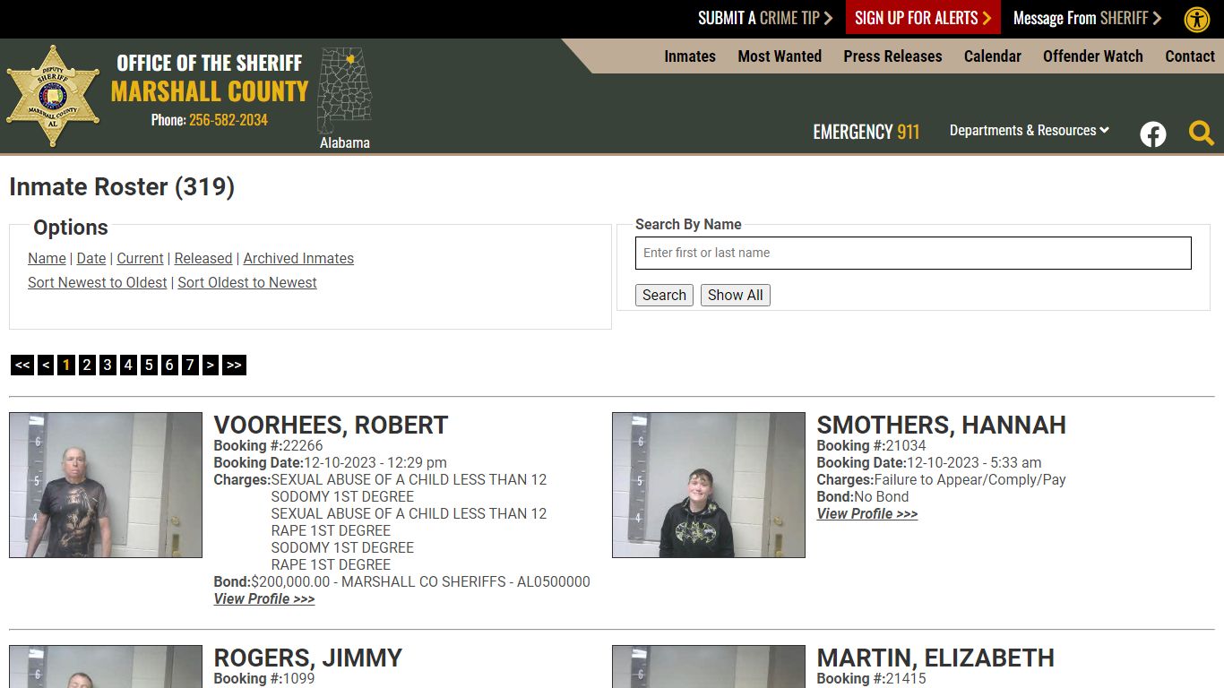 Current Inmates Booking Date Descending - Marshall County Sheriff's Office