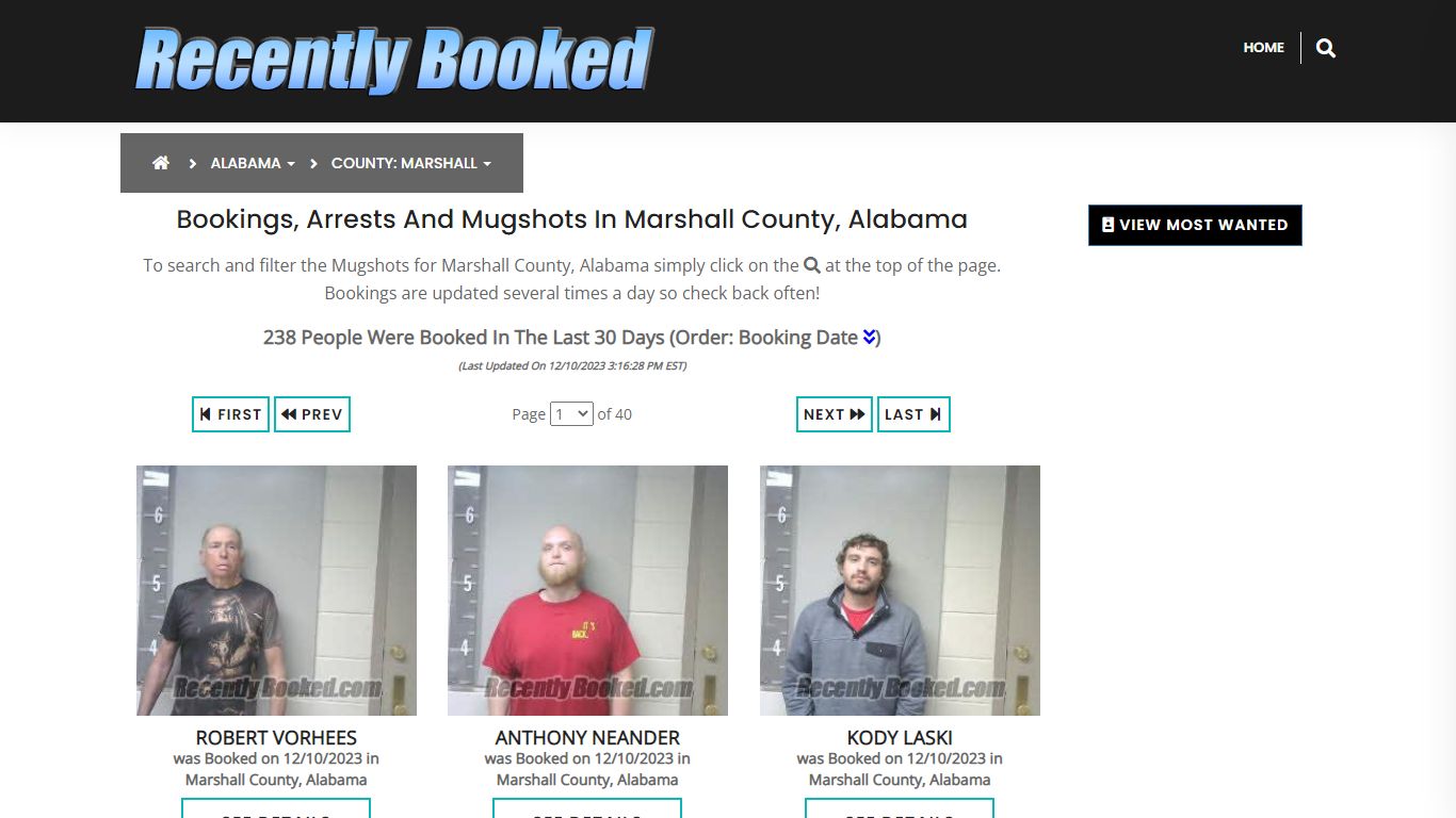 Bookings, Arrests and Mugshots in Marshall County, Alabama
